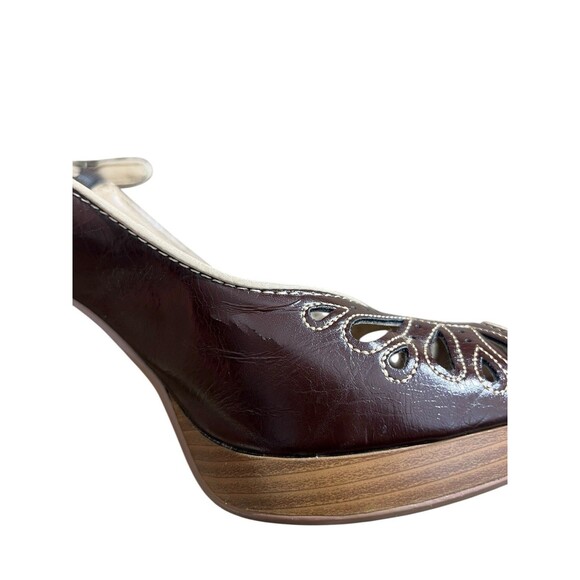 Mudd Slingback Peep Toe Heels 7.5M Brown Cutout Retro Stacked Heel Office Siren - Picture 4 of 16